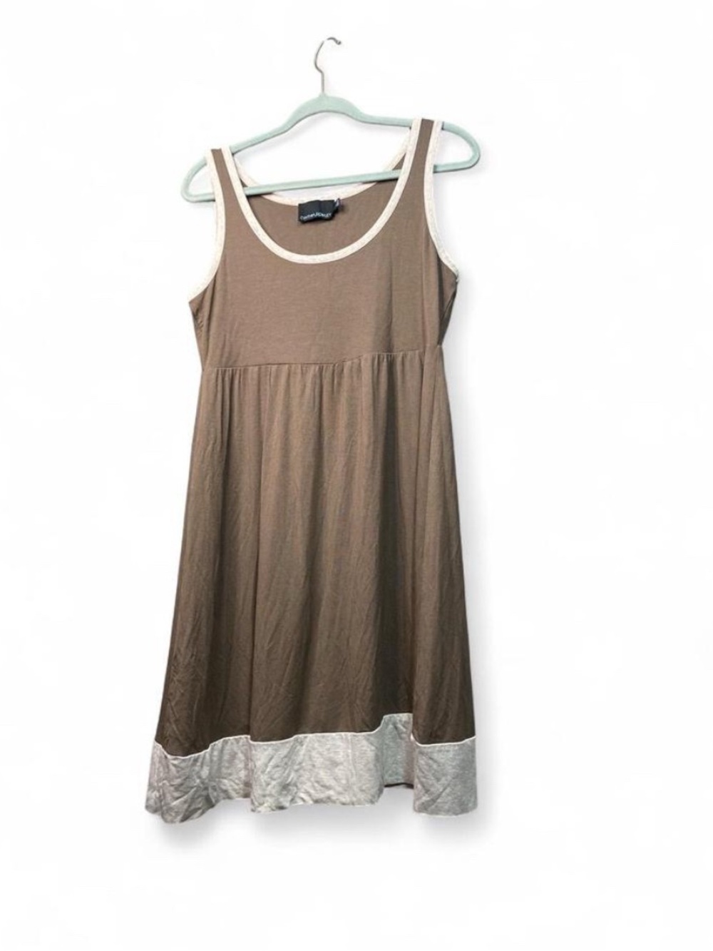 Cynthia Rowley Taupe & Cream Sleeveless Empire Waist Dress | Size Large